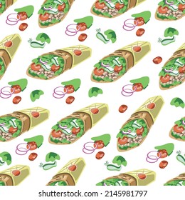 Shawarma pattern colored on a white background. Doner. vector