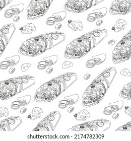 Shawarma pattern on a white background. Black lines. Doner. vector