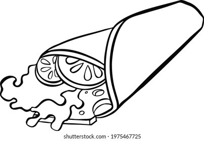 Shawarma pixel perfect linear icon. Arabian fast food. Meat wrapped with lettuce. Mexican taco. Thin line customizable illustration. Vector illustration
