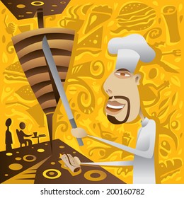 Shawarma Restaurant Chef, Food, Donar, Kebab, Gyros, Sandwich, Abstract CafÃ?Â© and Cafeteria (vector Art)