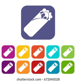 Shawarma sandwich icons set vector illustration in flat style In colors red, blue, green and other