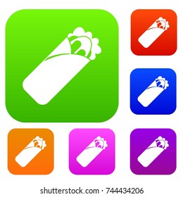 Shawarma sandwich set icon color in flat style isolated on white. Collection sings vector illustration