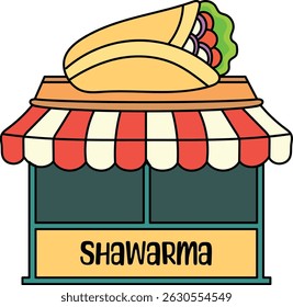 Shawarma shop with striped canopy illustration
