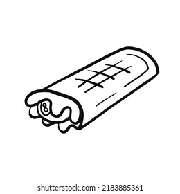 Shawarma simple doodle vector illustration. Burrito outline hand drawn black and white fast food element, icon, logo, symbol, label, item, emblem