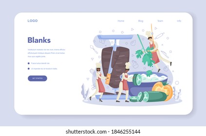 Shawarma street food web banner or landing page. Chef cooking delicious roll with meat, salad and tomato. Kebab fast food cafe. Vector illustration in cartoon style