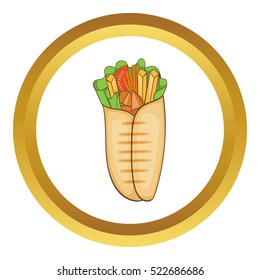 Shawarma vector icon in golden circle, cartoon style isolated on white background