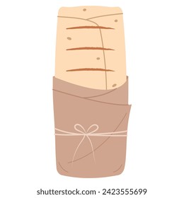Envoltura de shwarma de estilo plano. El Kebab roda en papel para llevar. Ilustración vectorial plana de bocadillos callejeros aislados en fondo blanco
