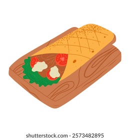 Shawarma wrap. Turkish and Arabic takeaway fast food. Hand drawn vector illustration