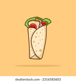 Shawerma sandwich flat outline icon vector illustration. Kebab wrap durum icon