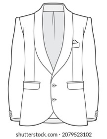 shawl collar dinner jacket two button long sleeve blazer suit flat sketch vector illustration