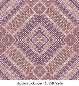 Shawl. Ethnic seamless pattern, ornaments. Mosaic geometric background. Beige warm colors.