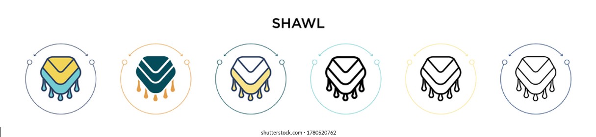 Shawl icon in filled, thin line, outline and stroke style. Vector illustration of two colored and black shawl vector icons designs can be used for mobile, ui, web
