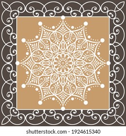 Shawl print with openwork ornament. Brown-white color.