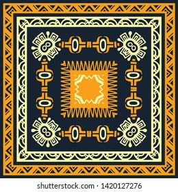 shawl template. Square ornament with decorative flowers and paisley. Indian batik. Stylized flowers and paisley. Indonesian batik. Design for home decor, shawl, blanket, carpet, handkerchief