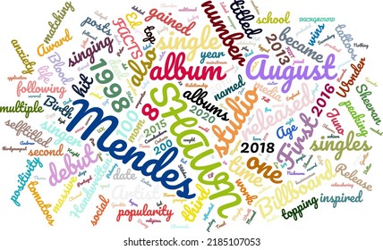
SHAWN MENDES 8 August 1998 Word Cloud In Vector Art Creative Colourful White Back Ground