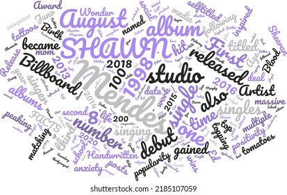 
SHAWN MENDES 8 August 1998 Word Cloud In Vector Art Creative Colourful White Back Ground