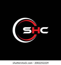 SHC letter logo design with black background in illustrator, vector logo modern alphabet font overlap style. calligraphy designs for logo, Poster, Invitation, etc.