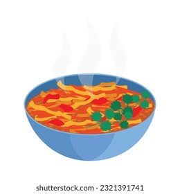 Shchi. Cabbage soup with vegetables and meat. Vector graphic.