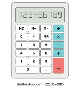 Shcool calculator icon in flat style isolated on a colored background. Vector electronic portable calculator.