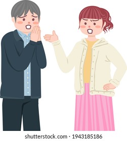 She is angry about him. He apologizes to her.