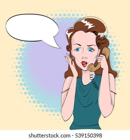she calls on the phone, vector illustration, pop art
