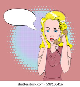 she calls on the phone, vector illustration, pop art