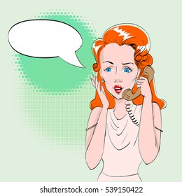 she calls on the phone, vector illustration, pop art