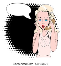 she calls on the phone, vector illustration, pop art
