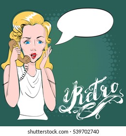 she calls on the phone, vector illustration, pop art