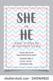 She or he? Gender reveal party invitation card vector design.