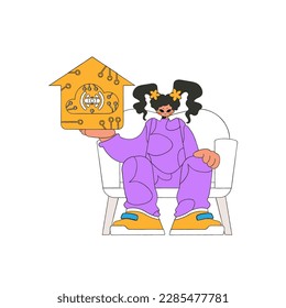 Sie hat das Internet der Dinge-Logo in ihrem Griff.