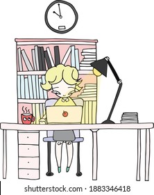 She keeps working late into the night.