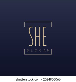 She logo in square shape golden color