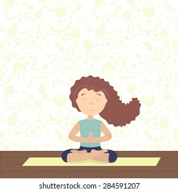 She meditates on yoga. Sitting in the lotus, palms together, eyes closed, hair flying