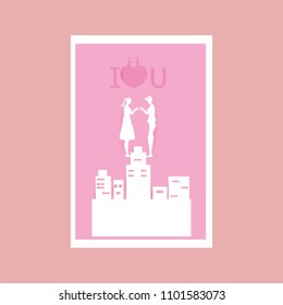 She and I met again at the to say I love you for valentine's day festival Vector illustration paper craft style