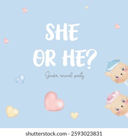 She or he? On a blue background with cats.Vector