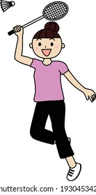 She is playing badminton happily