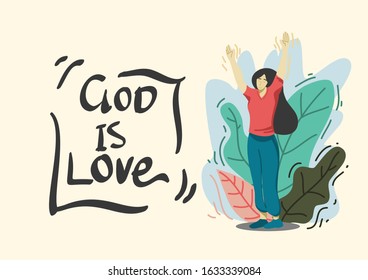 She raised her hands to praise God. Cartoon style into vector