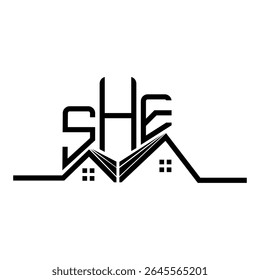 SHE Design de logotipo Real State, SHE logotipo simples e moderno. SHE design de alfabeto luxuoso  
