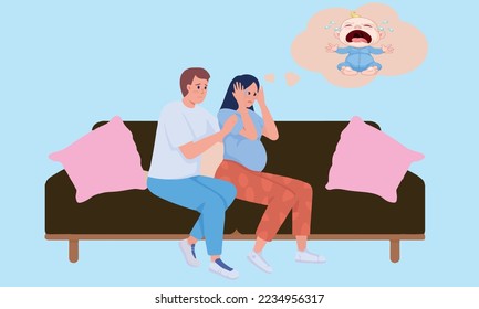 She is saddened by the crying of her dream child in the final stages of the pregnant woman and her husband tries to comfort her.
