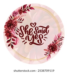 She said Yes. Beautiful hand lettering calligraphy. Script engagement sign, catch word art design. Cake topper, Cupcake topper, Mithae topper for, social media, posters, textiles, gifts, wedding sets.