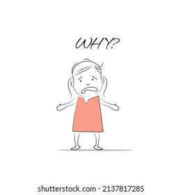 "Warum?" sie sagt, Doodle Stil Charakter. Eine Illustration von einfachen menschlichen Bewegungen und Emotionen.