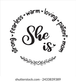 ella es fuerte sin miedo cálido fondo inspirador citas positivas, motivacional, tipografía, diseño de letras