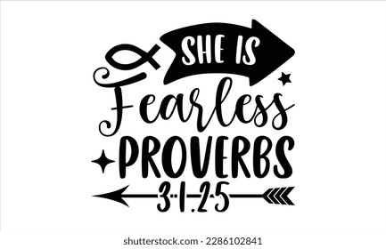 She is strong proverbs 31.25- Christian t- shirt design, Calligraphy graphic design, Vector illustration Template for prints on svg and bags, posters, Isolated on white background, EPS 10