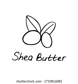 Shea butter. Cosmetic ingredient. Nutritional oil for skin care. Hand-drawn icon of shea nut. Vector illustration. svg