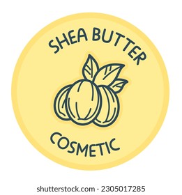 Shea butter for cosmetics and care for skin, isolated icon with natural organic ingredient for body treatment. Promotional banner, logotype or label for package, rounded logo. Vector in flat style