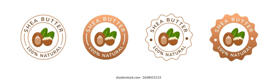 shea butter label white and brown color. natural ingredient for cosmetic or beauty product.