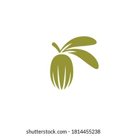 Shea nut green icon. vitellaria beauty and cosmetics oil. Cosmetic ingredient carotene, carotin. shea butter for skin care. Vector flat illustration isolated on white.  svg