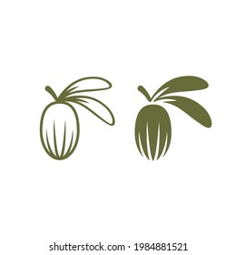 Shea nut green icon. vitellaria beauty and cosmetics oil. Cosmetic ingredient carotene, carotin. shea butter for skin care. Vector flat illustration isolated on white. 