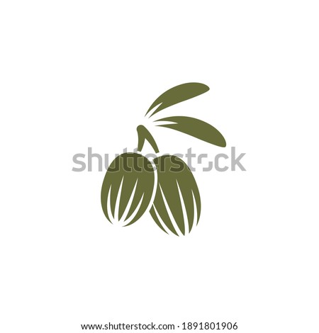 Shea nut green icon. vitellaria beauty and cosmetics oil. Cosmetic ingredient carotene, carotin. shea butter for skin care. Vector flat illustration isolated on white. 